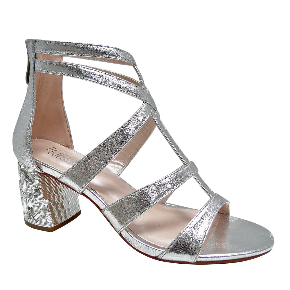 silver rhinestone block heels