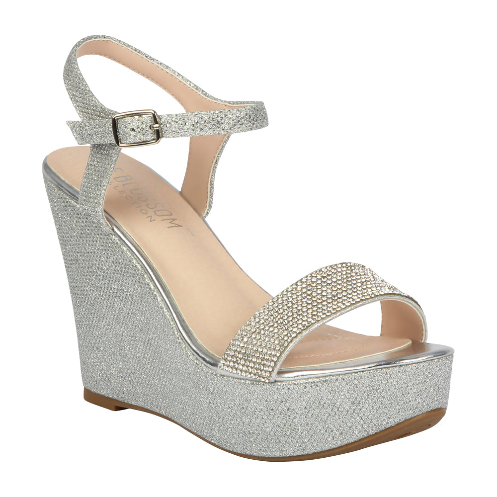 silver wedge high heels