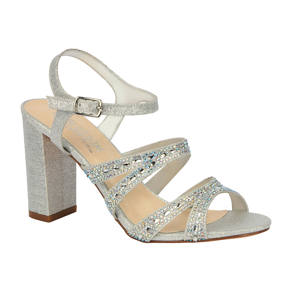 silver strappy block heels