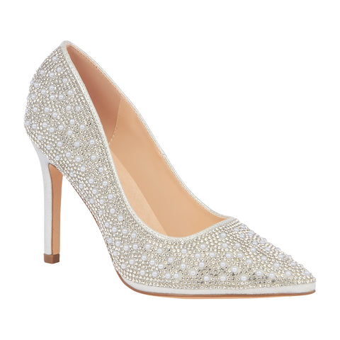 silver and pearl shoes