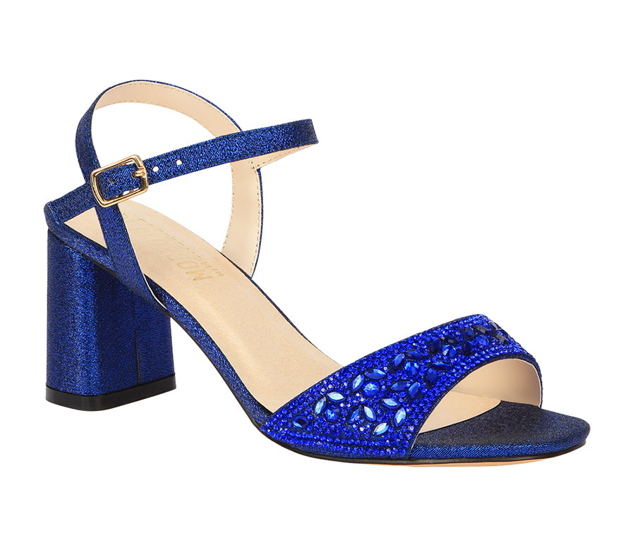 blue low block heel