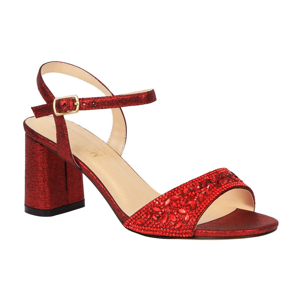 red high heels with rhinestones
