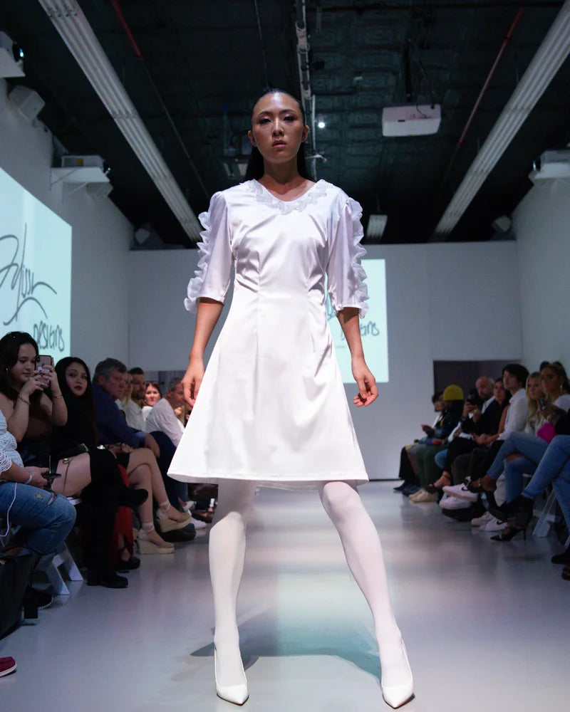 Simple wedding dress , White Embellish V neck 3/5 Sleeve dress - Angelic Beings Collection -