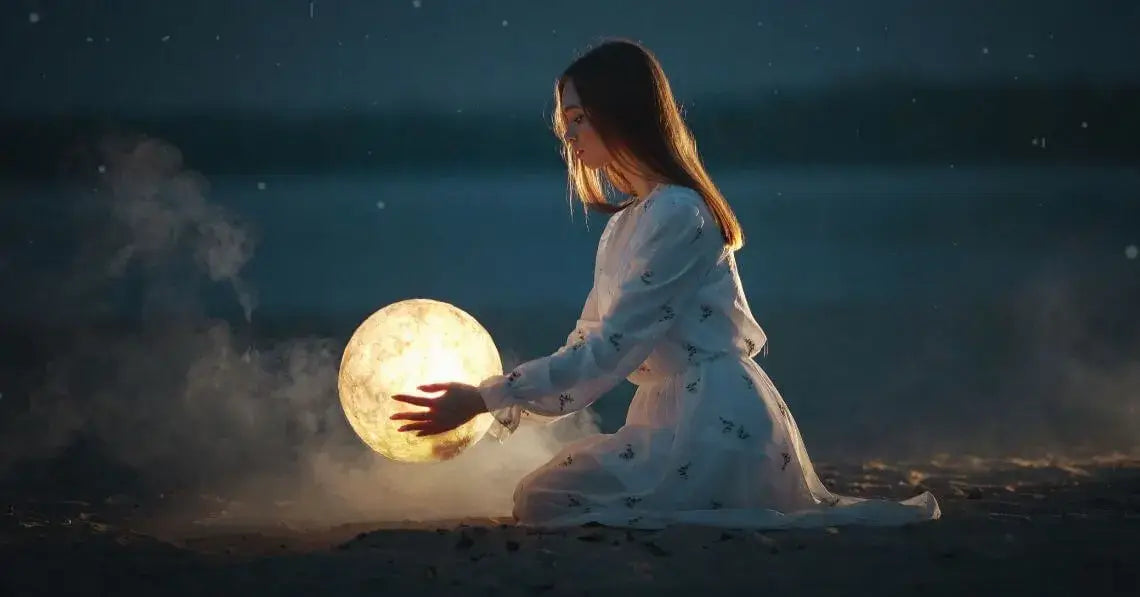 A woman holding a moon