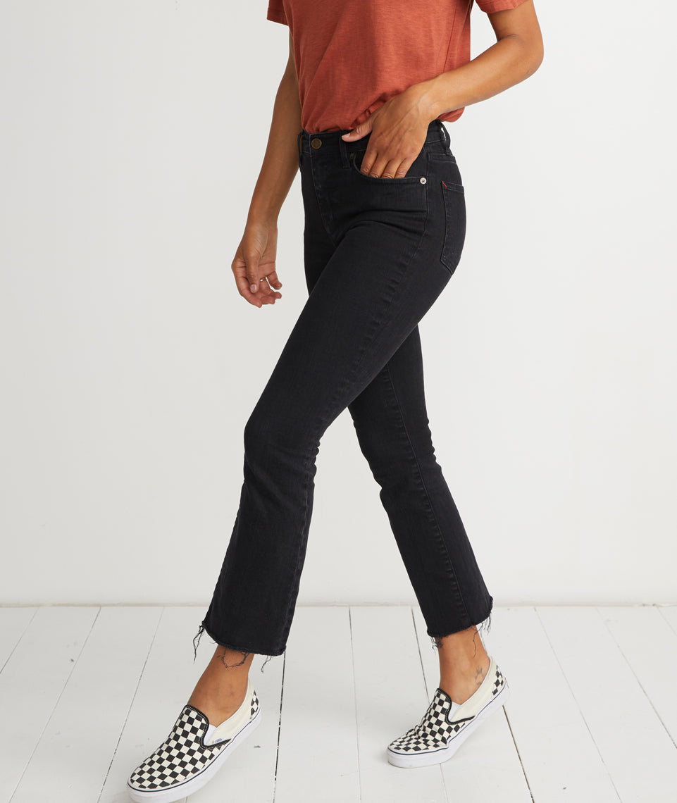 cropped kick flare jeans