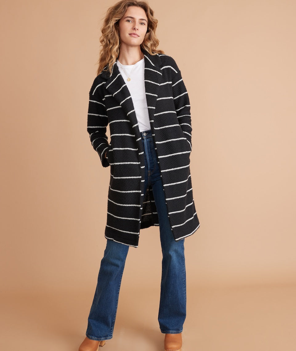 Birdseye Coat in Dark Navy/White Stripe