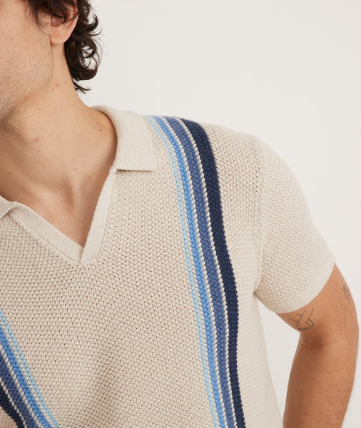 Conrad Vertical Stripe Sweater Polo in Oatmeal Blue Stripe – Marine Layer