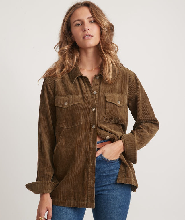 Jemma Cord Overshirt in Military Olive – Marine Layer