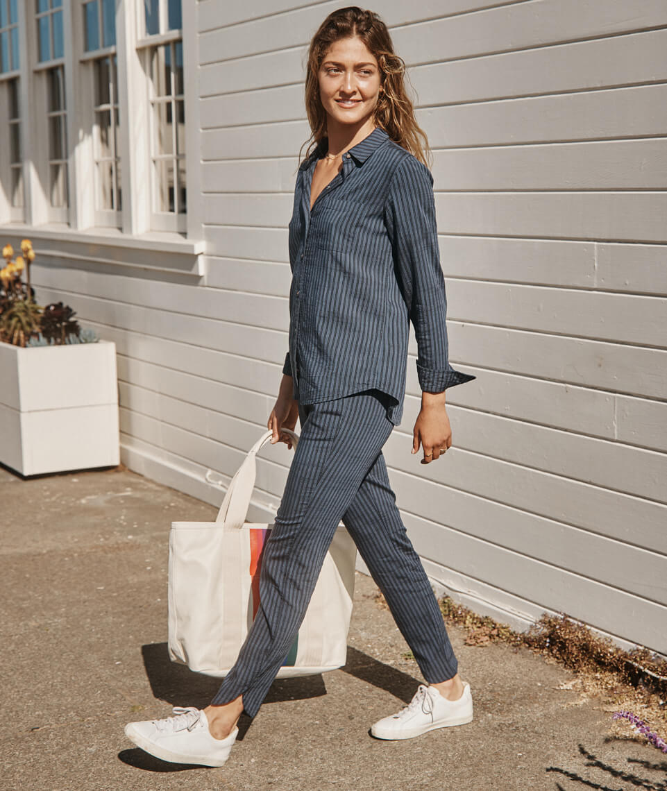 Angie Relaxed Shirt in Black/Blue Stripe