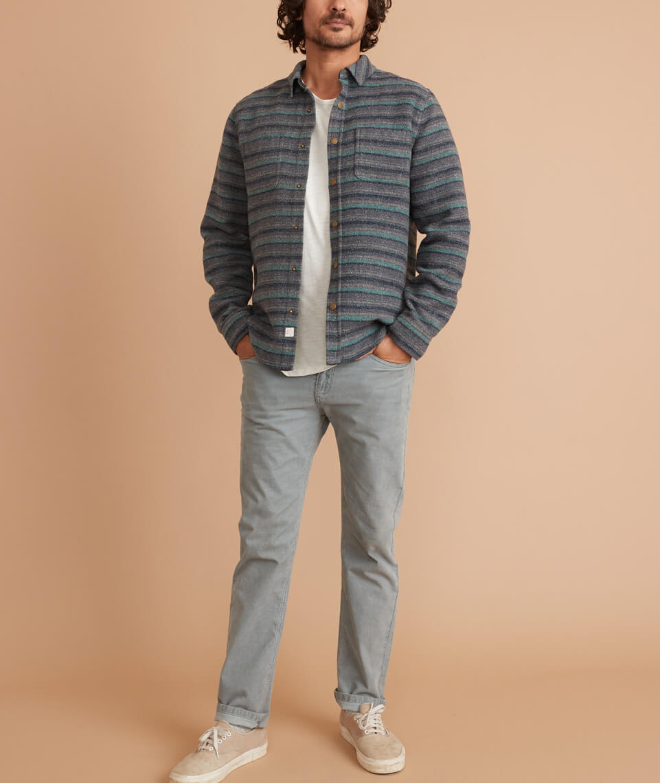 Striped Heavy Overshirt in Navy/Grey/Green Stripe