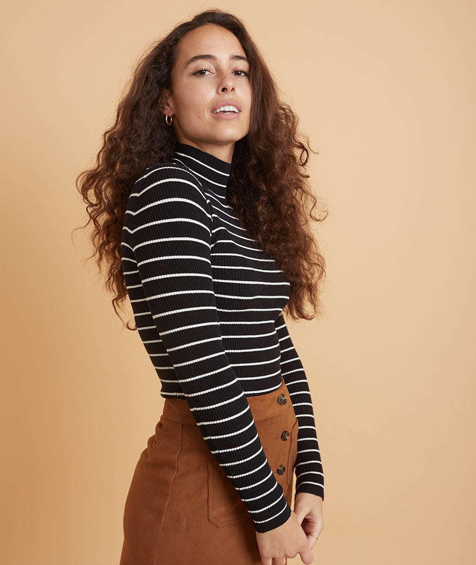 Lexi Rib Long Sleeve Crew in Black – Marine Layer