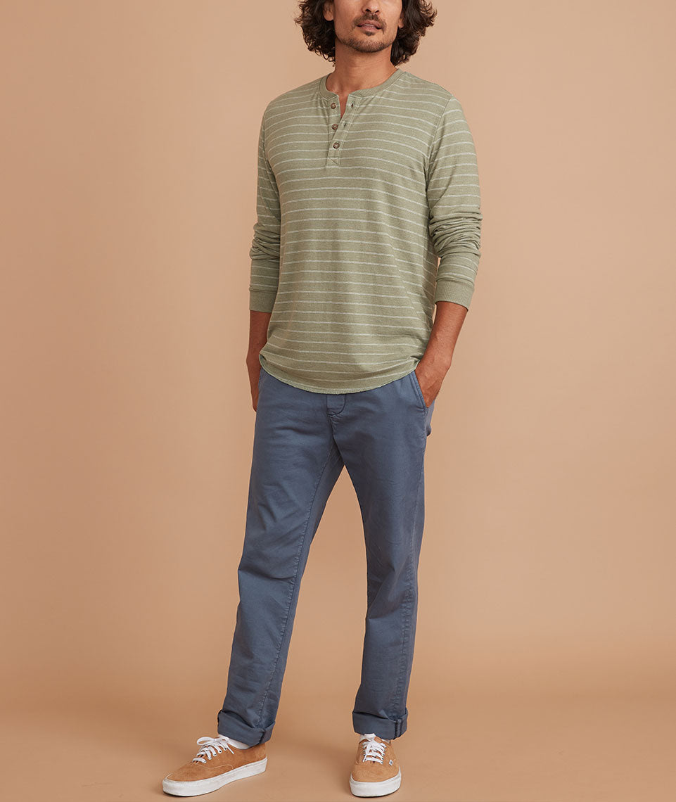 Double Knit Henley in Dusty Olive