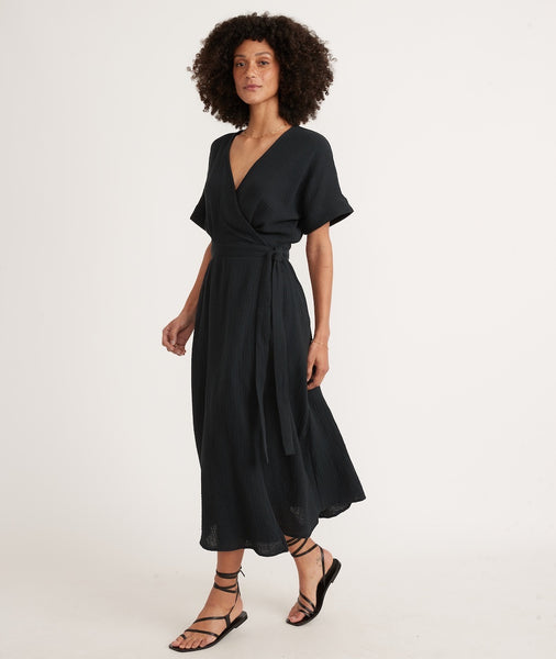 Valencia Wrap Dress in Black – Marine Layer