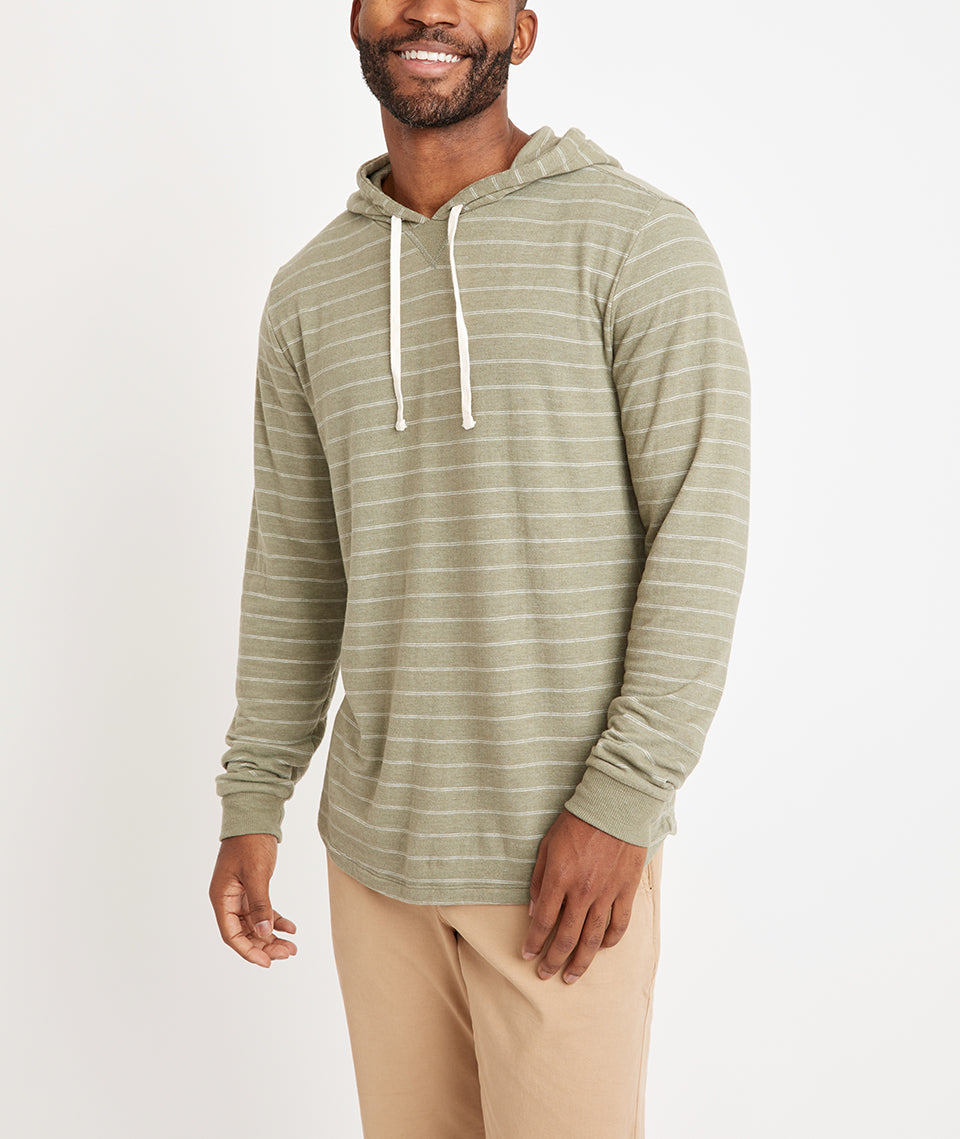 Double Knit Pullover Hoodie in Dusty Olive/White Stripe – Marine Layer