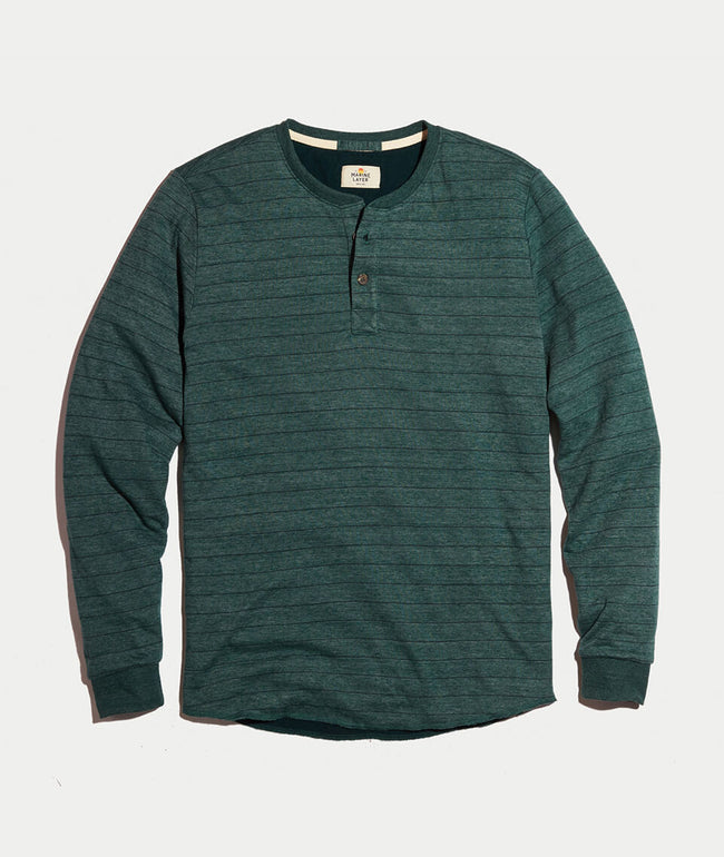 Double Knit Henley in Green/Blue Stripe – Marine Layer