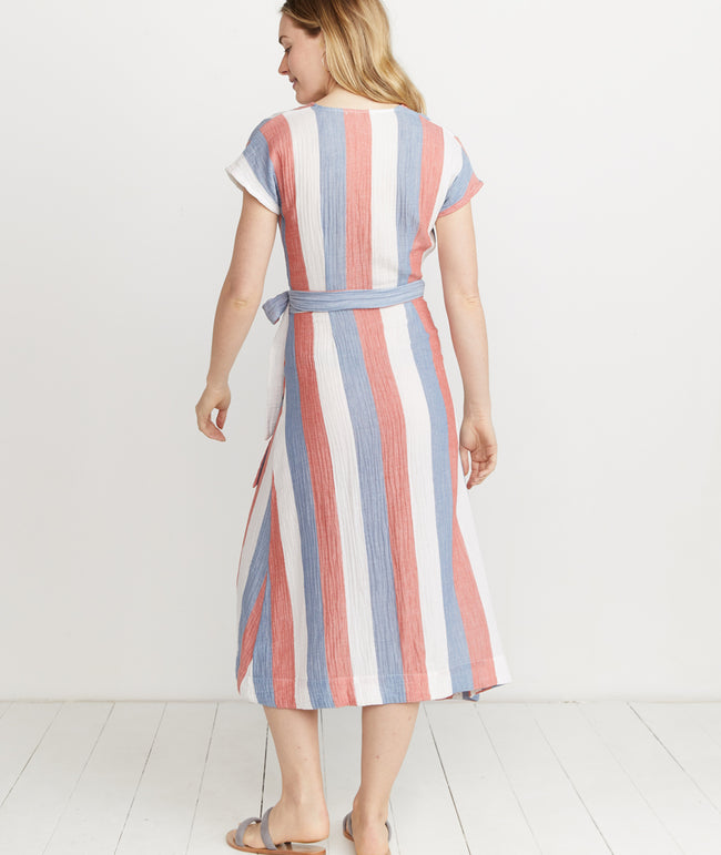 multi stripe wrap dress
