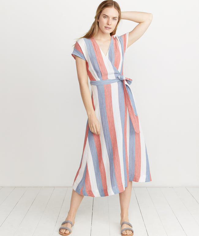 multi stripe wrap dress