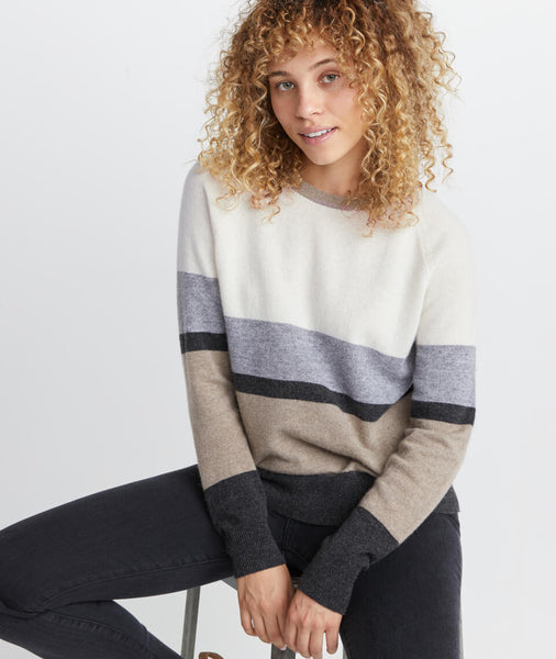 Maya Cashmere Swing Crewneck Sweater in Neutral Stripe – Marine Layer