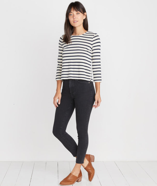 Polly Cropped Tunic in White/Navy Stripe – Marine Layer