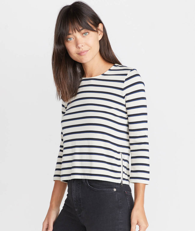 Polly Cropped Tunic in White/Navy Stripe – Marine Layer