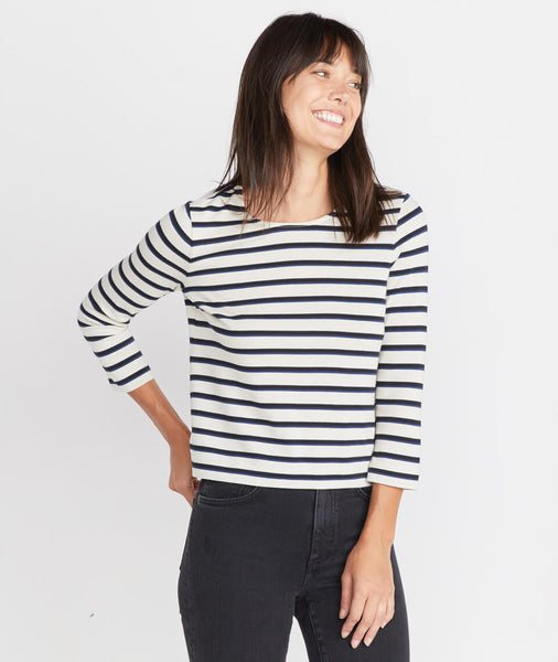 Polly Cropped Tunic in White/Navy Stripe – Marine Layer