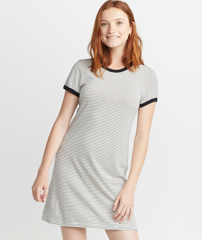 black and white striped tee shirt dress