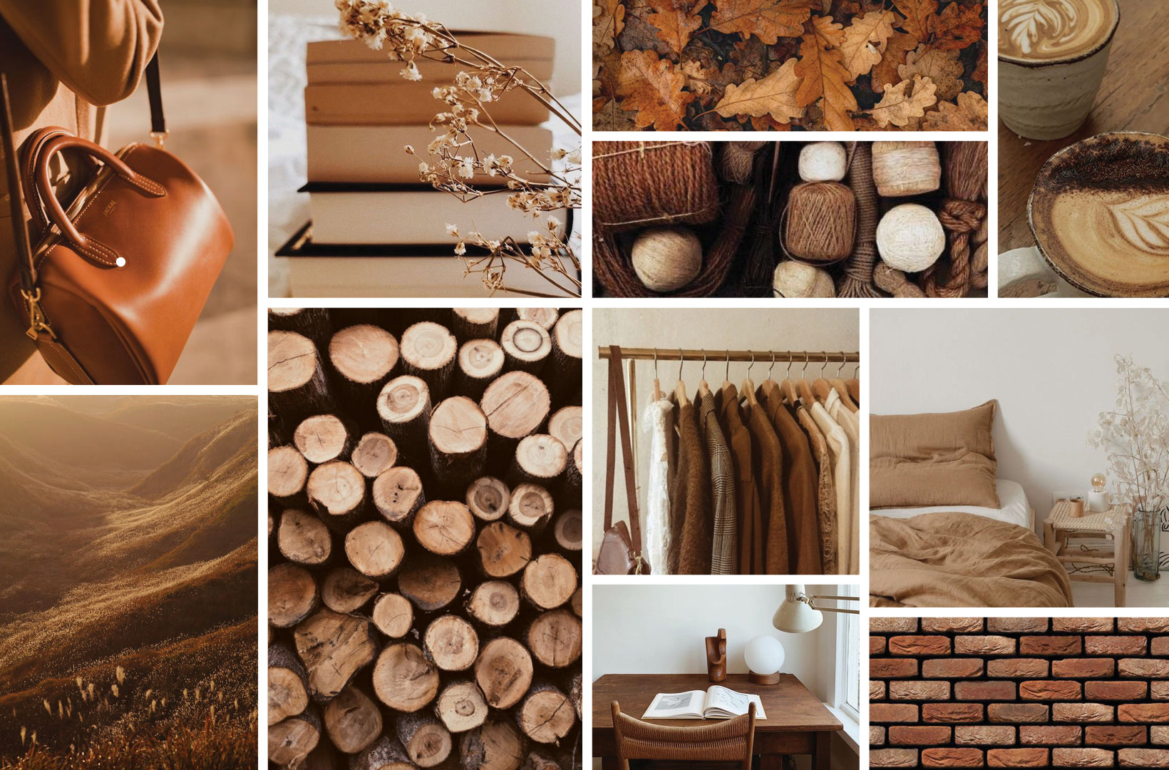A collage of brown images including various hardwoods serves as an inspirational moldboard for our limited-edition fall color Teak