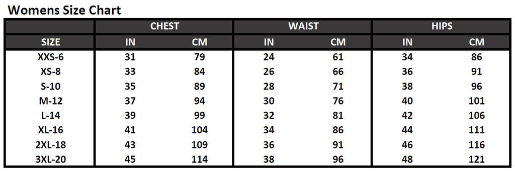 Womens Size Charts Clothing - Official McLaren x Castore Clothing | Official McLaren Store