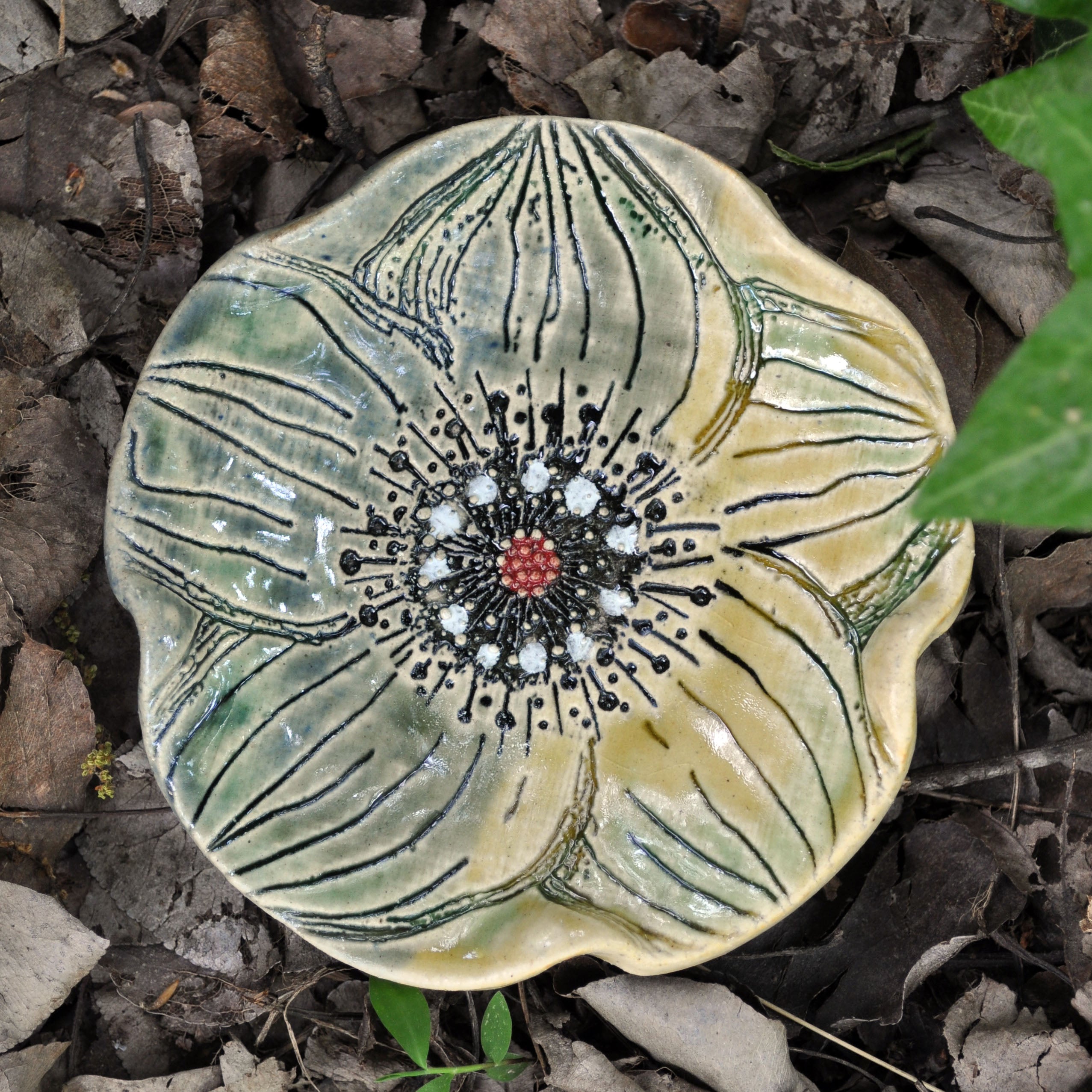Handmade Pottery sm. stoneware flower petal dish