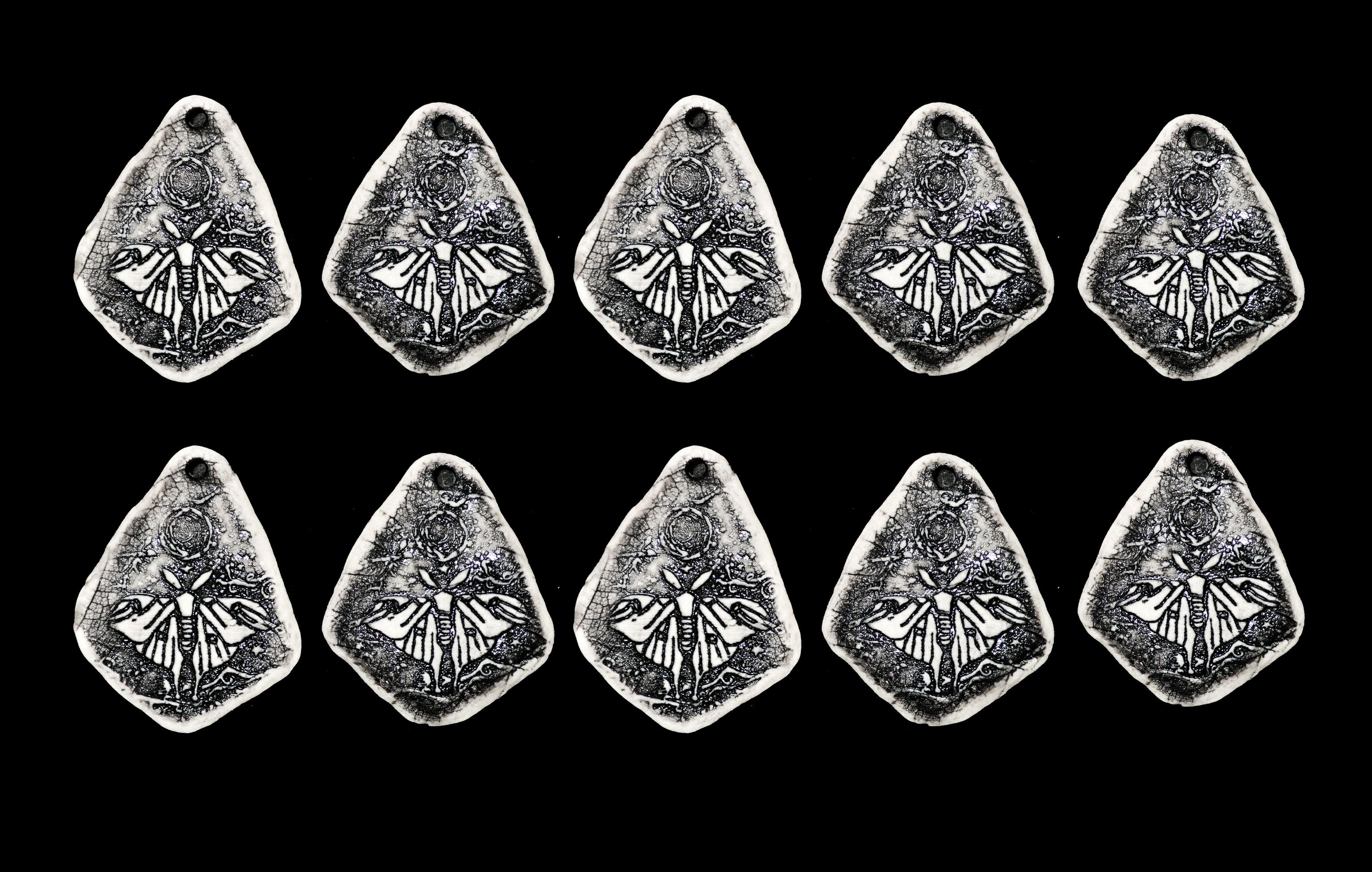 Bulk 10 pieces, no chain or bail, only ceramic pieces, Magical Luna Moth Pendant, vertical, handmade porcelain