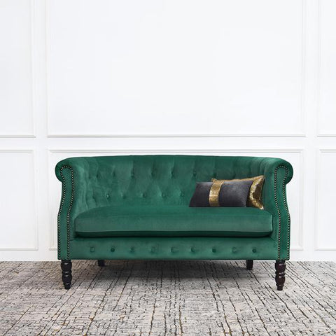 Fayette Chesterfield 2-Seater Loveseat Sofa, Emerald Green Velvet