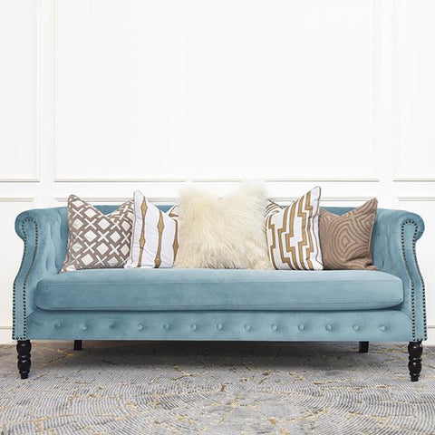 Sofa 3 Tempat Duduk Fayette Chesterfield, Baldu Biru Pastel