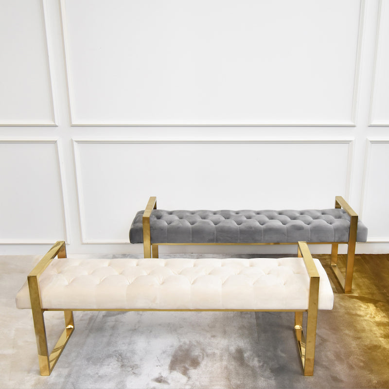 cream tufted bench