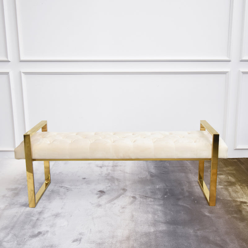 cream tufted bench