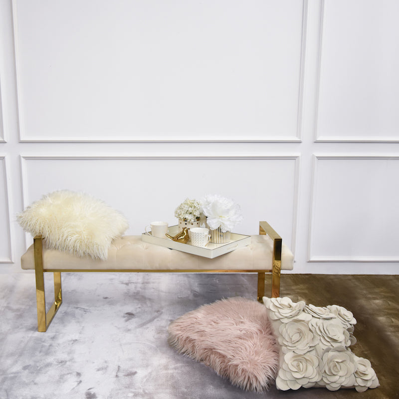 cream tufted bench