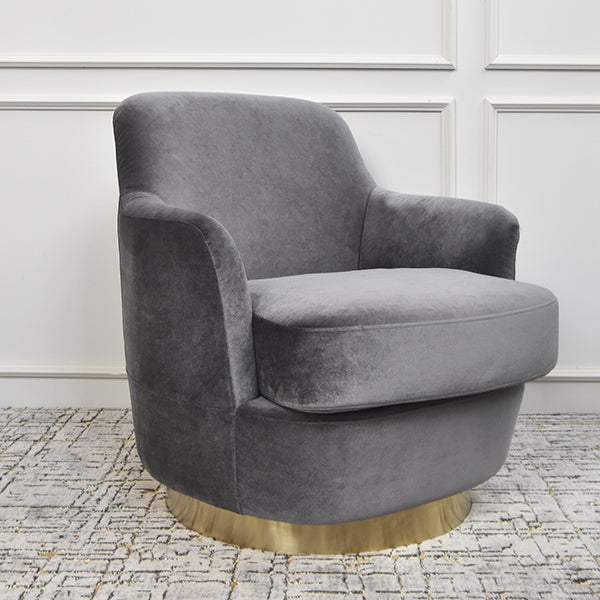 Rever Curved Velvet Gold Armchair, Lustrous Grey – FINN AVENUE