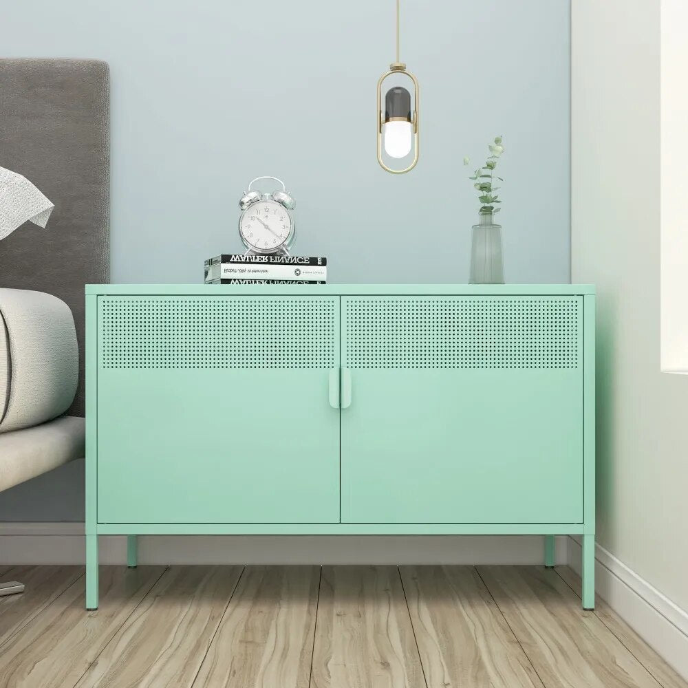 Metal Storage Locker Cabinet,Adjustable Shelves Free Standing OfficeHome Sideboard Steel Cabinets Green
