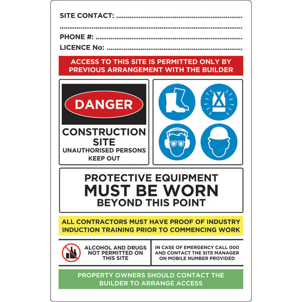 Safety Sign - Construction Site Combination Sign - Site Safety – Temp ...