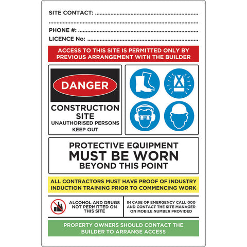 Safety Sign - Construction Site Combination Sign - Site Safety – Temp ...