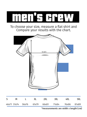 Men's crew t-shirt Official Topher Field Merch Sizing Chart