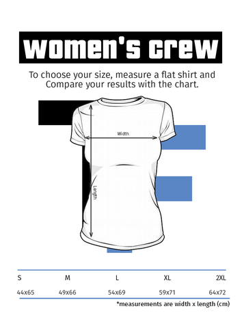 Women's crew t-shirt Official Topher Field Merch Sizing Chart