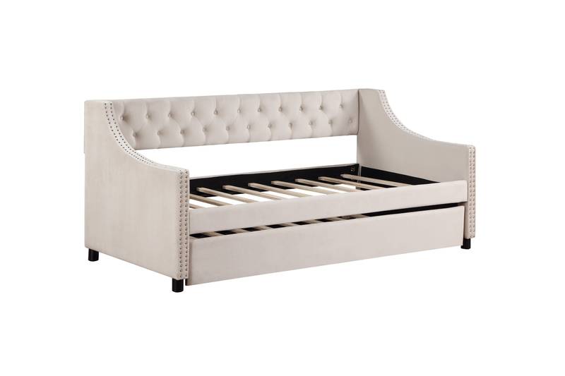 Cozy Tufted Daybed & Trundle Sofa in Beige