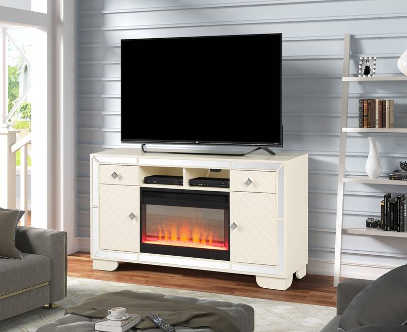 Cozy Beige TV Stand with Electric Fireplace
