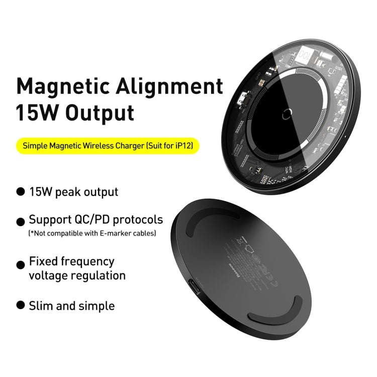 Baseus WXJK-E02 Simple 15W QI Standard Magnetic Wireless Fast Charging Charger for iPhone 12 Series / AirPods Pro(Transparent) - 4