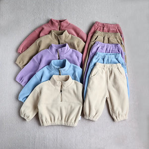 Toddler Fleece Solid Color Hoodies Outfit 2PCS - BabiesWuvUs