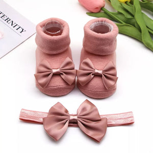 Baywell Fashion Baby Girls Headband + Socks Set 0-12 Months Cute Toddler Princess Socks Autumn Infant Bow-knot Socks - BabiesWuvUs