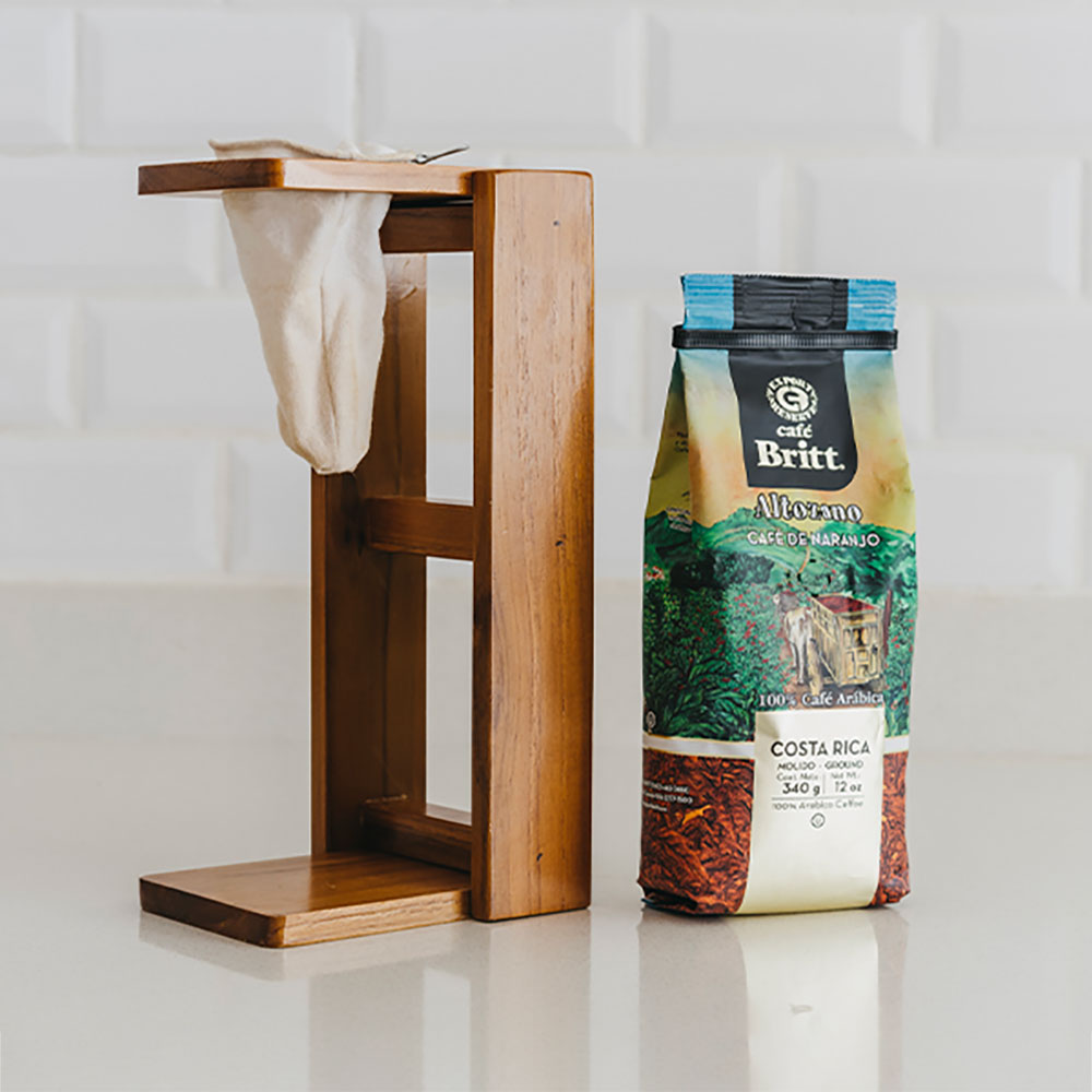  Handmade Portable Foldable Wooden Stand Coffee Maker -  CHORREADOR DE CAFE - Made with Resin and Central America Wood by a  Craftsman in Costa Rica. Sloth and Butterfly Design. Includes Cloth