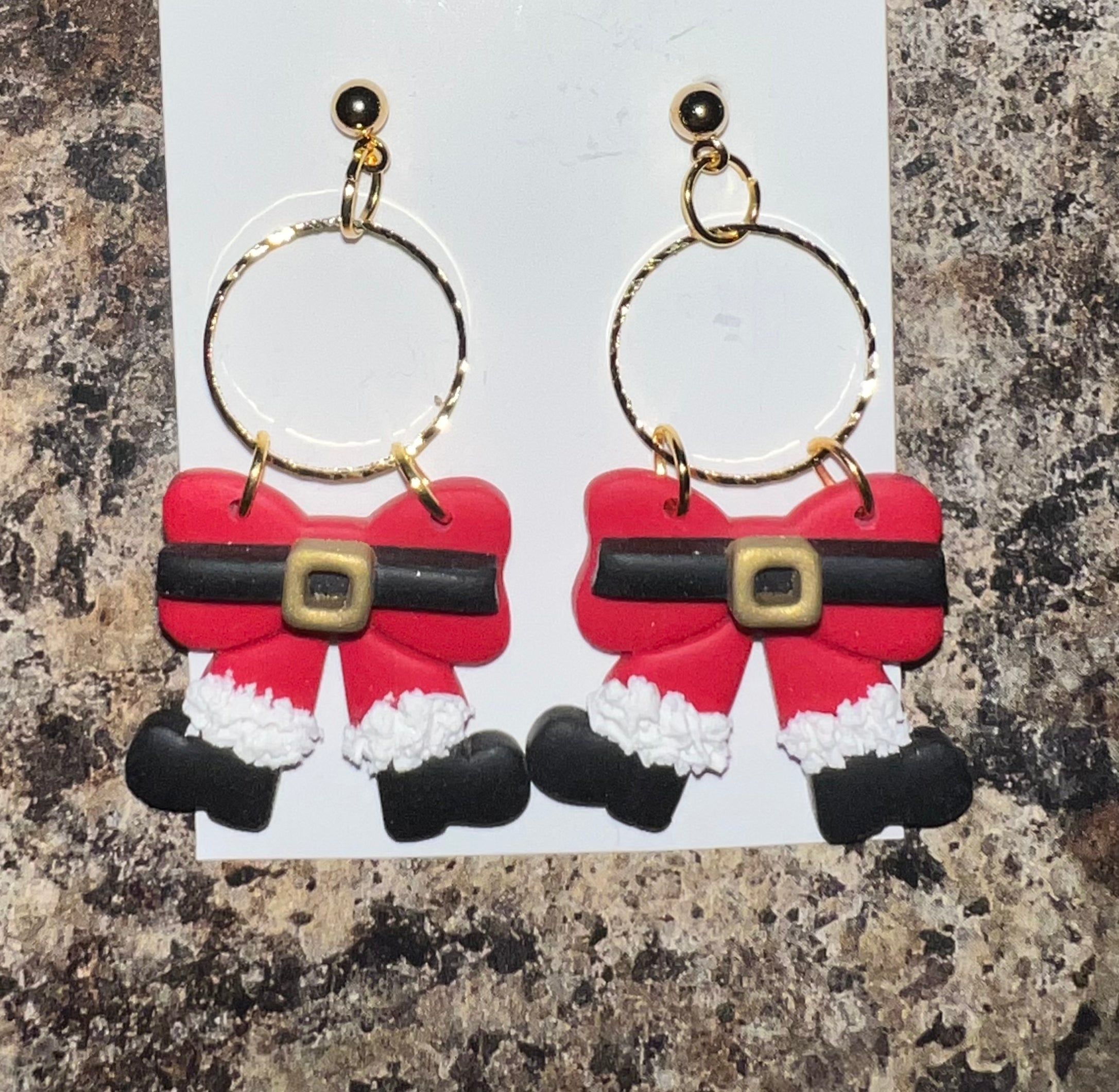 Santa Bow Earrings, Santa Clay Earrings, Santa Claus Earring