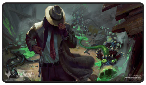 Fallout® Mysterious Stranger Black Stitched Standard Gaming Playmat for Magic: The Gathering