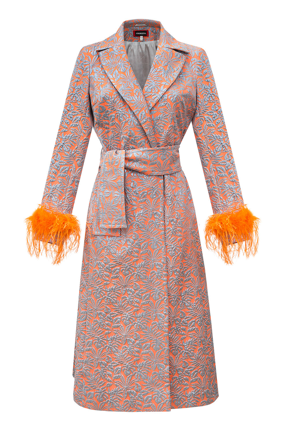 ANDREEVA - Vanilla jacquard jacket with detachable feathers cuffs